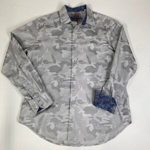 Robert Graham Button‎ Down Shirt Gray Camo Print Long Sleeve Classic Fit M
